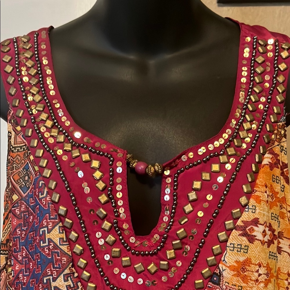 BoHo Burgundy Multi Patchwork Midi Dress - Picture 3 of 5